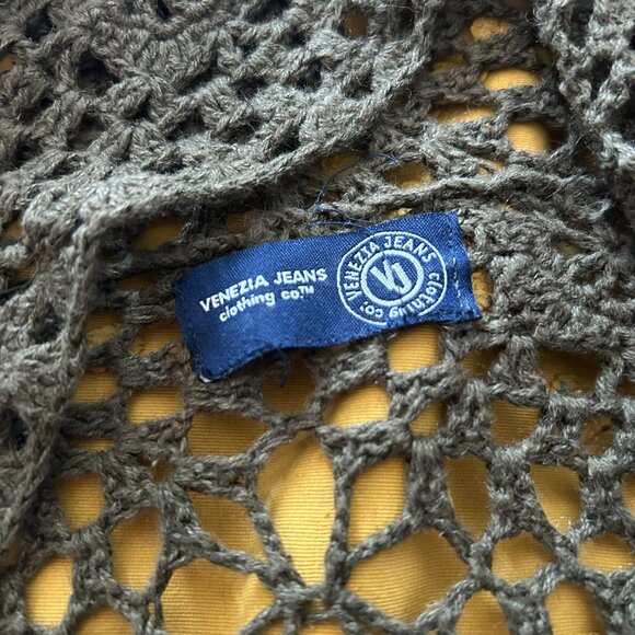 Vintage Venezia Crochet Hooded Cardigan in Army Green - Picture 6 of 7